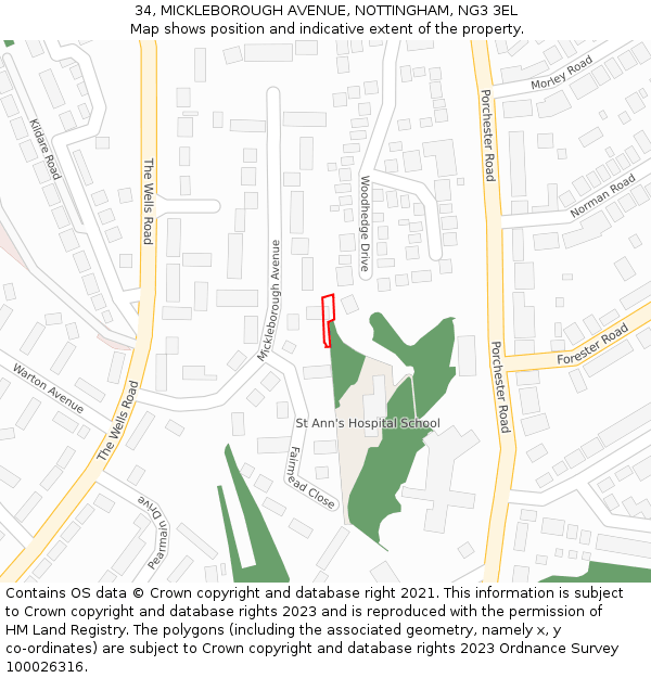 34, MICKLEBOROUGH AVENUE, NOTTINGHAM, NG3 3EL: Location map and indicative extent of plot