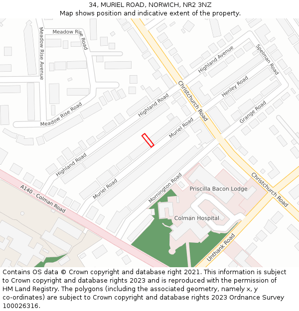 34, MURIEL ROAD, NORWICH, NR2 3NZ: Location map and indicative extent of plot