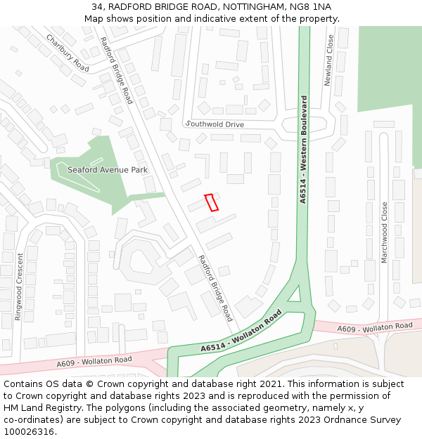 34, RADFORD BRIDGE ROAD, NOTTINGHAM, NG8 1NA: Location map and indicative extent of plot