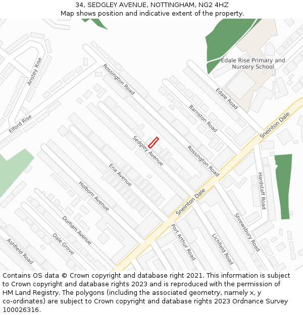 34, SEDGLEY AVENUE, NOTTINGHAM, NG2 4HZ: Location map and indicative extent of plot