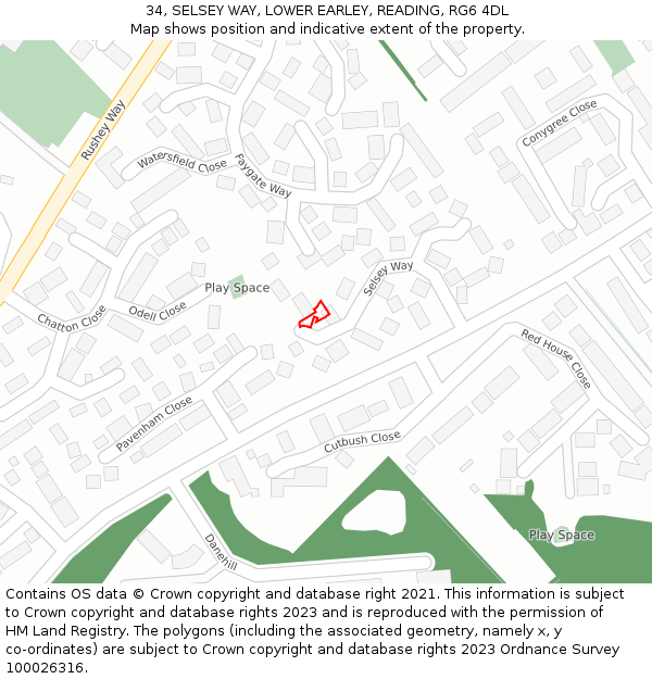 34, SELSEY WAY, LOWER EARLEY, READING, RG6 4DL: Location map and indicative extent of plot