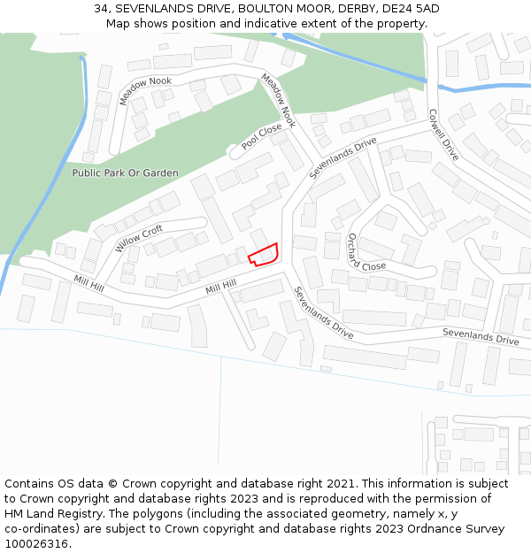 34, SEVENLANDS DRIVE, BOULTON MOOR, DERBY, DE24 5AD: Location map and indicative extent of plot