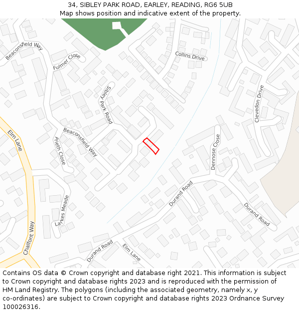 34, SIBLEY PARK ROAD, EARLEY, READING, RG6 5UB: Location map and indicative extent of plot