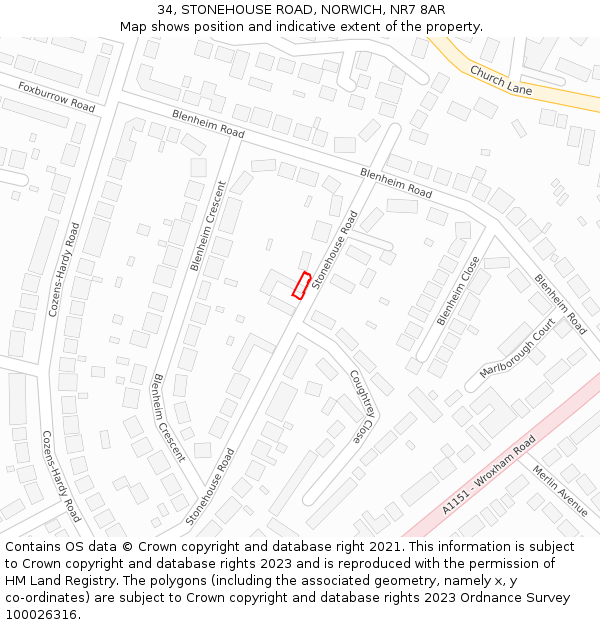 34, STONEHOUSE ROAD, NORWICH, NR7 8AR: Location map and indicative extent of plot