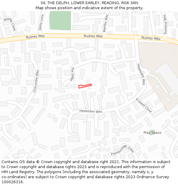 34, THE DELPH, LOWER EARLEY, READING, RG6 3AN: Location map and indicative extent of plot