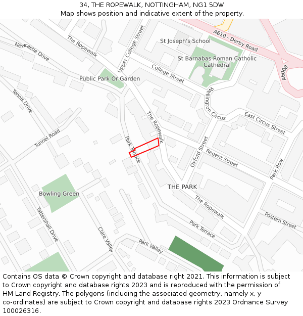34, THE ROPEWALK, NOTTINGHAM, NG1 5DW: Location map and indicative extent of plot