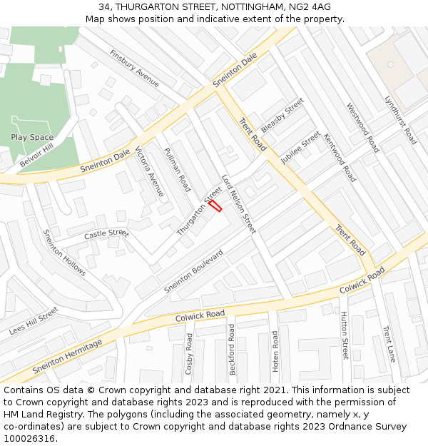 34, THURGARTON STREET, NOTTINGHAM, NG2 4AG: Location map and indicative extent of plot