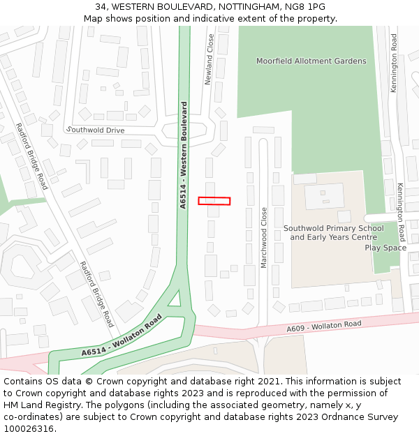 34, WESTERN BOULEVARD, NOTTINGHAM, NG8 1PG: Location map and indicative extent of plot