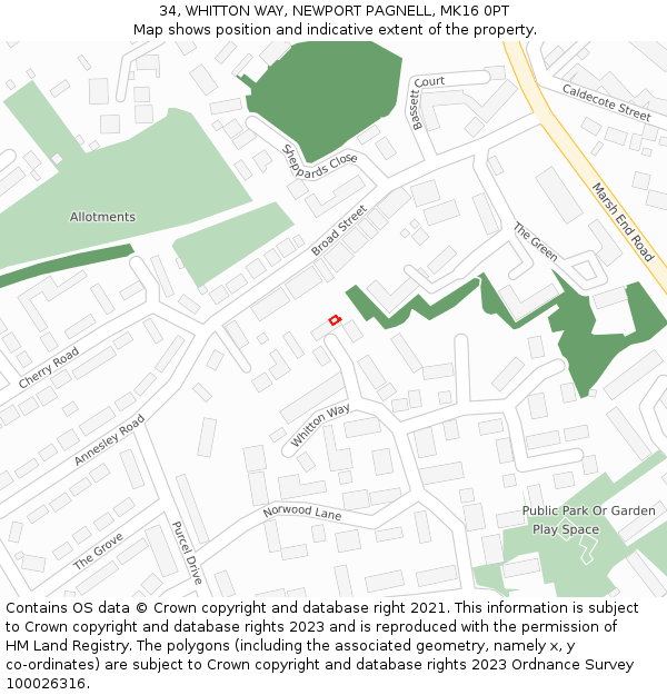 34, WHITTON WAY, NEWPORT PAGNELL, MK16 0PT: Location map and indicative extent of plot