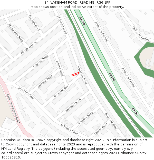 34, WYKEHAM ROAD, READING, RG6 1PP: Location map and indicative extent of plot