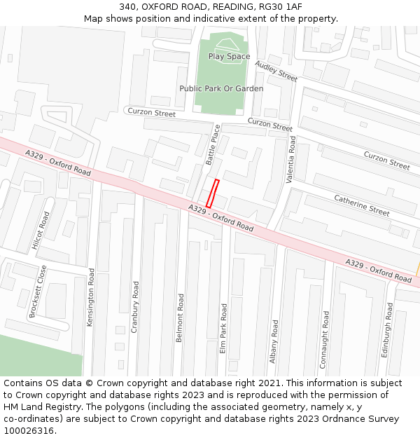 340, OXFORD ROAD, READING, RG30 1AF: Location map and indicative extent of plot