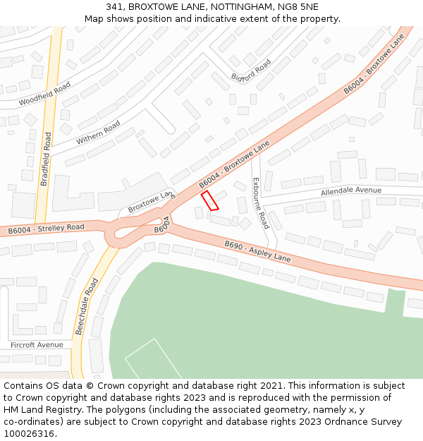 341, BROXTOWE LANE, NOTTINGHAM, NG8 5NE: Location map and indicative extent of plot