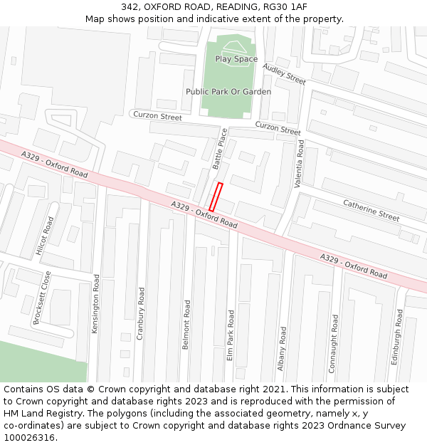 342, OXFORD ROAD, READING, RG30 1AF: Location map and indicative extent of plot