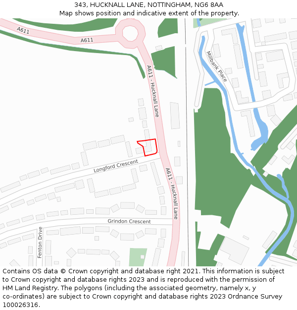 343, HUCKNALL LANE, NOTTINGHAM, NG6 8AA: Location map and indicative extent of plot