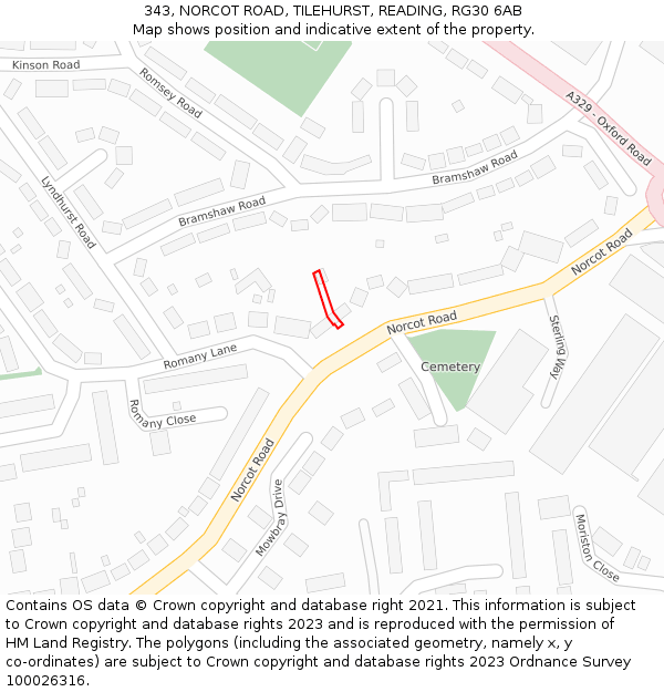 343, NORCOT ROAD, TILEHURST, READING, RG30 6AB: Location map and indicative extent of plot