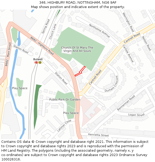 346, HIGHBURY ROAD, NOTTINGHAM, NG6 9AF: Location map and indicative extent of plot