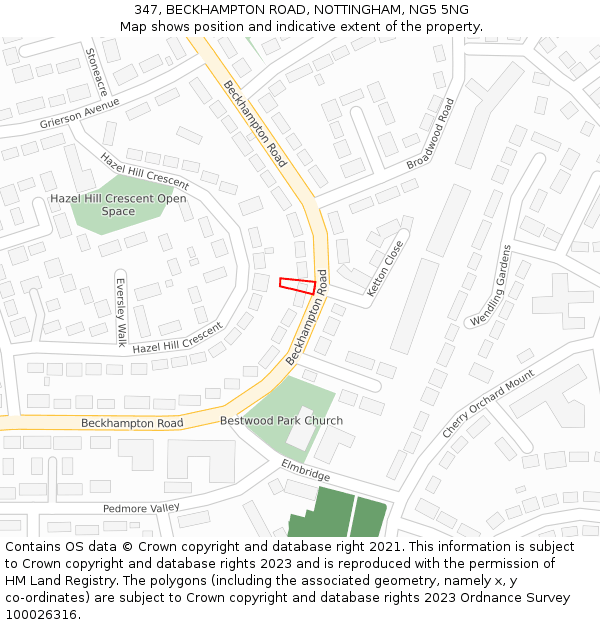 347, BECKHAMPTON ROAD, NOTTINGHAM, NG5 5NG: Location map and indicative extent of plot