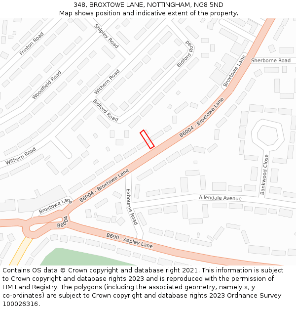 348, BROXTOWE LANE, NOTTINGHAM, NG8 5ND: Location map and indicative extent of plot