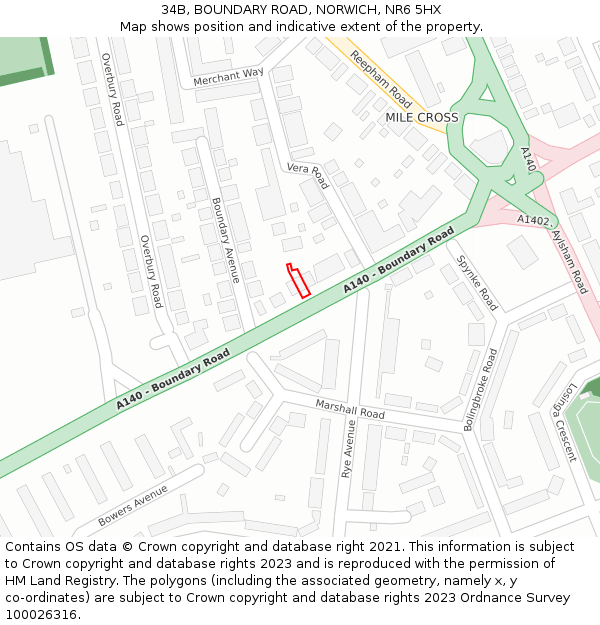 34B, BOUNDARY ROAD, NORWICH, NR6 5HX: Location map and indicative extent of plot