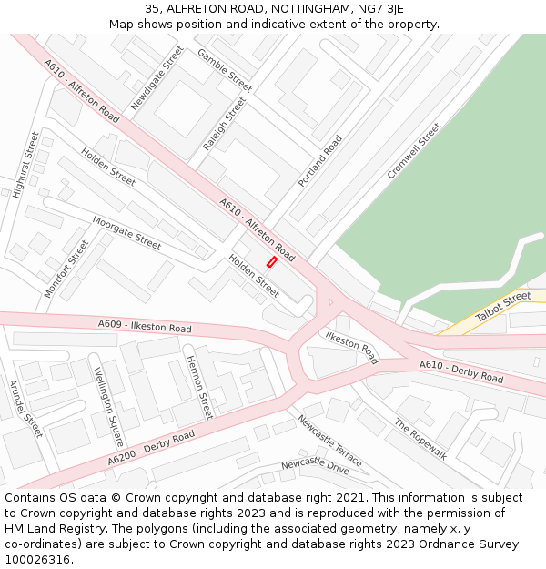 35, ALFRETON ROAD, NOTTINGHAM, NG7 3JE: Location map and indicative extent of plot