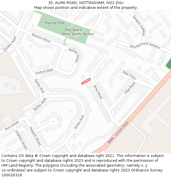 35, ALMA ROAD, NOTTINGHAM, NG3 2NU: Location map and indicative extent of plot
