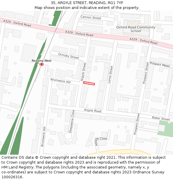 35, ARGYLE STREET, READING, RG1 7YP: Location map and indicative extent of plot