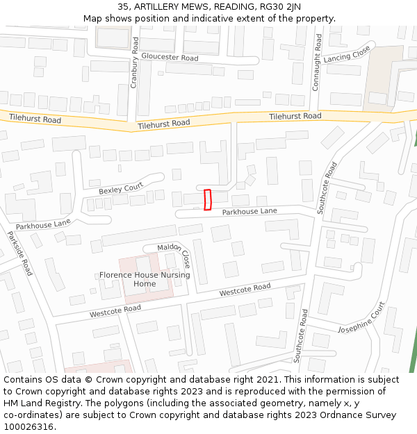 35, ARTILLERY MEWS, READING, RG30 2JN: Location map and indicative extent of plot