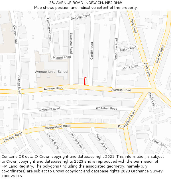 35, AVENUE ROAD, NORWICH, NR2 3HW: Location map and indicative extent of plot