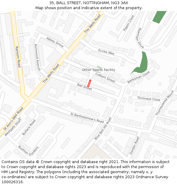 35, BALL STREET, NOTTINGHAM, NG3 3AX: Location map and indicative extent of plot