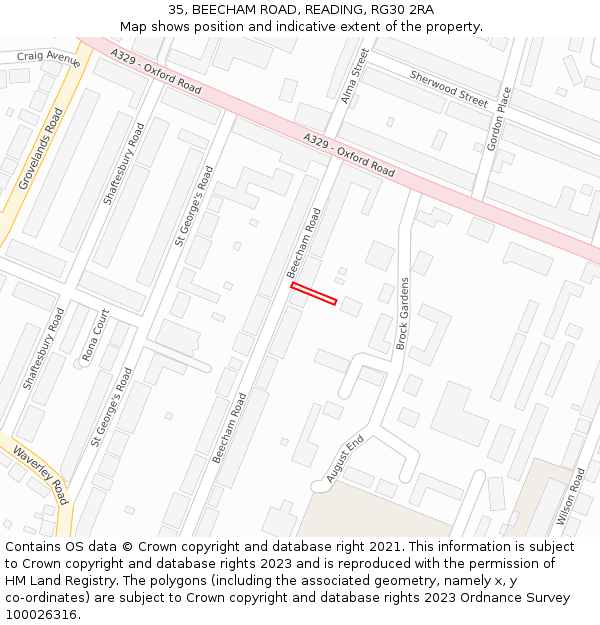 35, BEECHAM ROAD, READING, RG30 2RA: Location map and indicative extent of plot