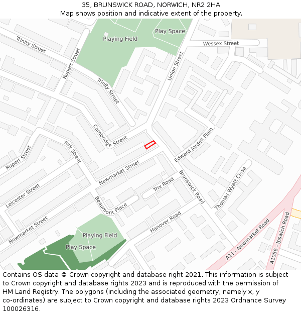35, BRUNSWICK ROAD, NORWICH, NR2 2HA: Location map and indicative extent of plot