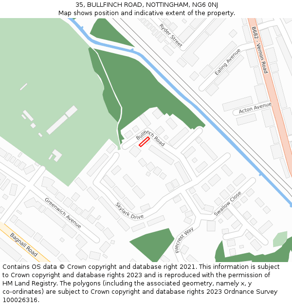 35, BULLFINCH ROAD, NOTTINGHAM, NG6 0NJ: Location map and indicative extent of plot