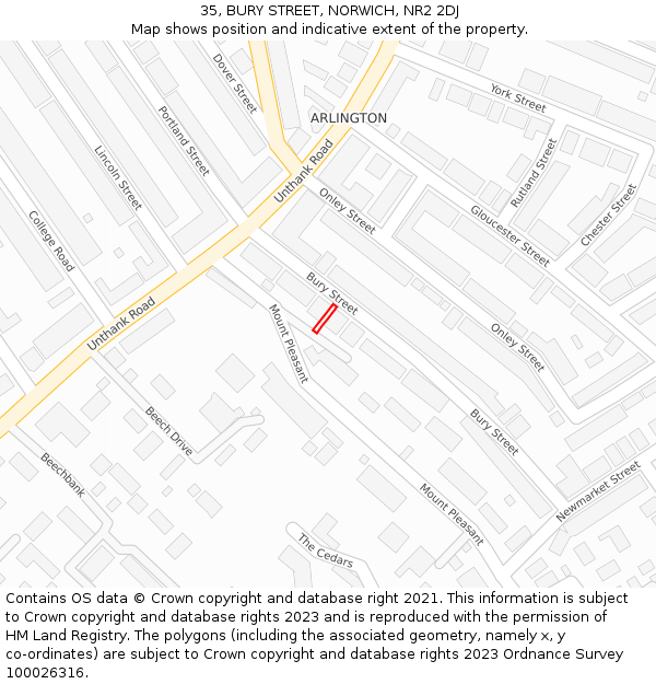35, BURY STREET, NORWICH, NR2 2DJ: Location map and indicative extent of plot