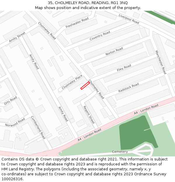 35, CHOLMELEY ROAD, READING, RG1 3NQ: Location map and indicative extent of plot