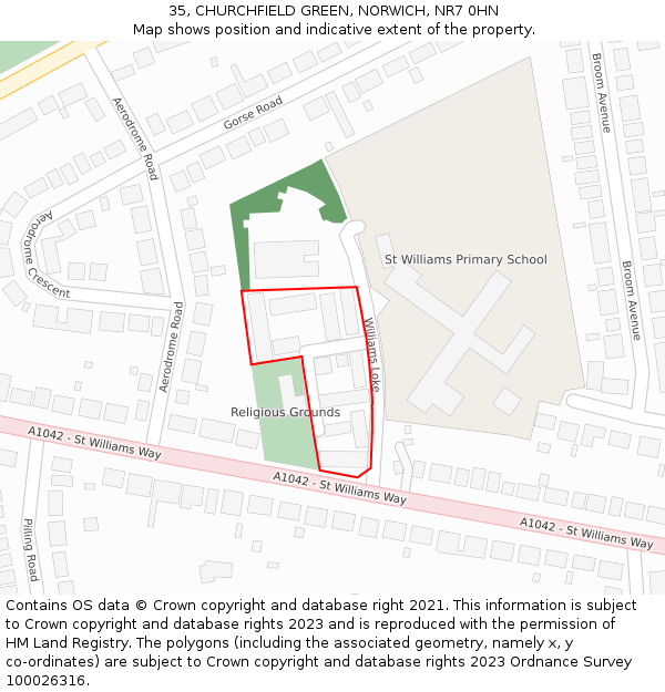 35, CHURCHFIELD GREEN, NORWICH, NR7 0HN: Location map and indicative extent of plot