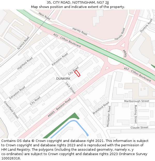35, CITY ROAD, NOTTINGHAM, NG7 2JJ: Location map and indicative extent of plot