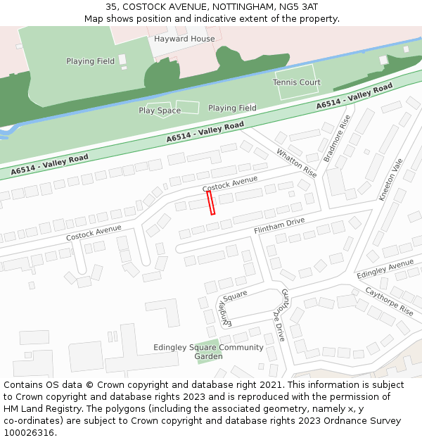 35, COSTOCK AVENUE, NOTTINGHAM, NG5 3AT: Location map and indicative extent of plot