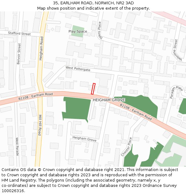 35, EARLHAM ROAD, NORWICH, NR2 3AD: Location map and indicative extent of plot
