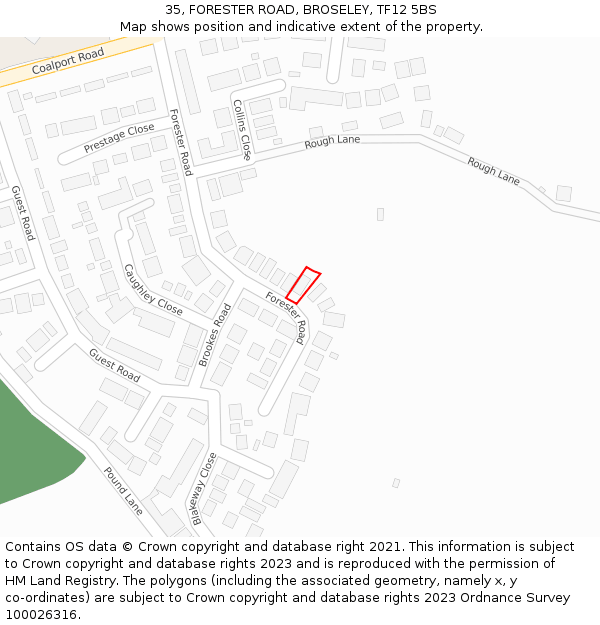 35, FORESTER ROAD, BROSELEY, TF12 5BS: Location map and indicative extent of plot