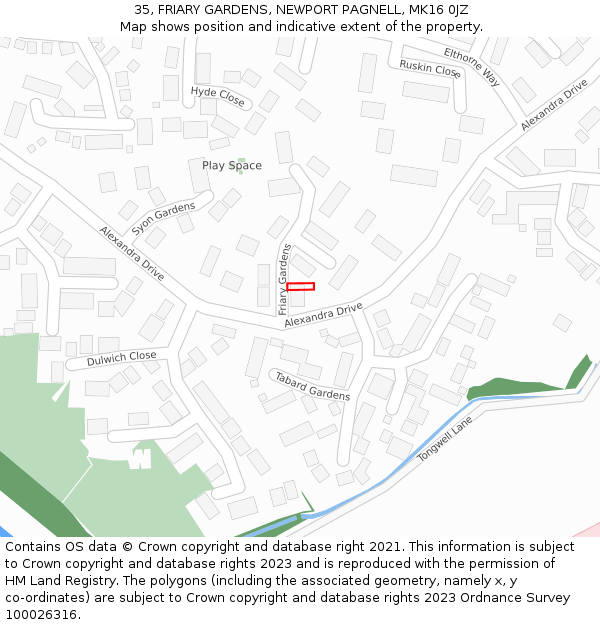 35, FRIARY GARDENS, NEWPORT PAGNELL, MK16 0JZ: Location map and indicative extent of plot