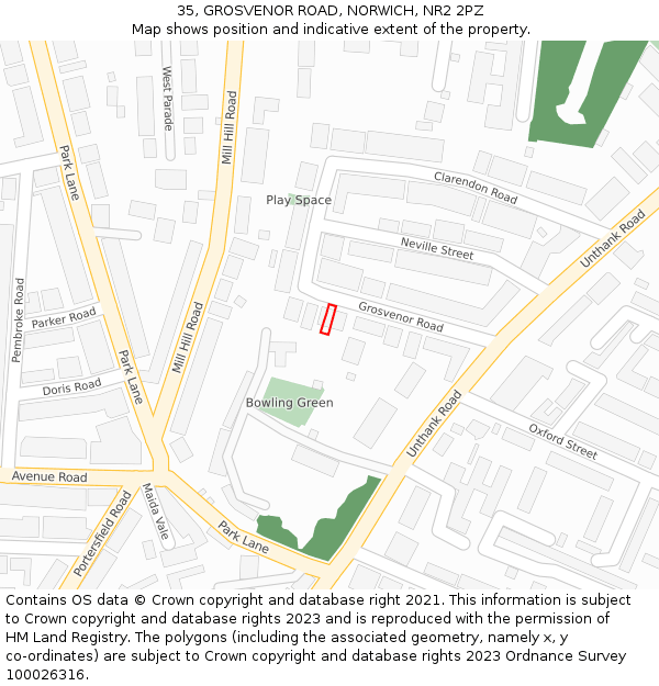 35, GROSVENOR ROAD, NORWICH, NR2 2PZ: Location map and indicative extent of plot