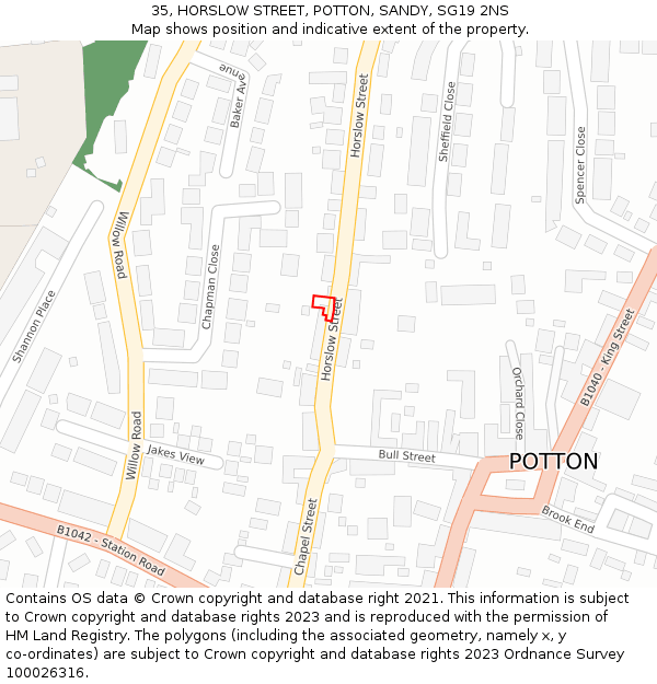 35, HORSLOW STREET, POTTON, SANDY, SG19 2NS: Location map and indicative extent of plot