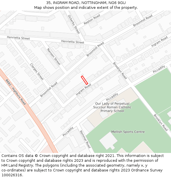 35, INGRAM ROAD, NOTTINGHAM, NG6 9GU: Location map and indicative extent of plot