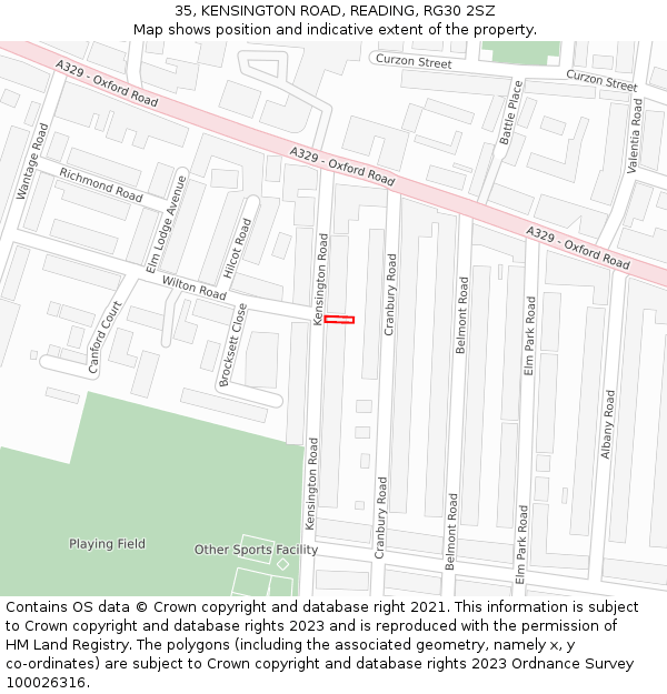 35, KENSINGTON ROAD, READING, RG30 2SZ: Location map and indicative extent of plot