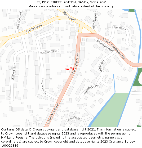 35, KING STREET, POTTON, SANDY, SG19 2QZ: Location map and indicative extent of plot