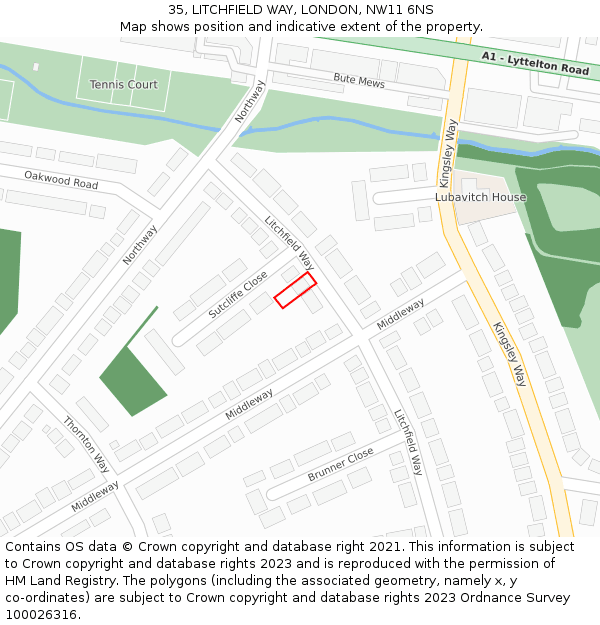 35, LITCHFIELD WAY, LONDON, NW11 6NS: Location map and indicative extent of plot