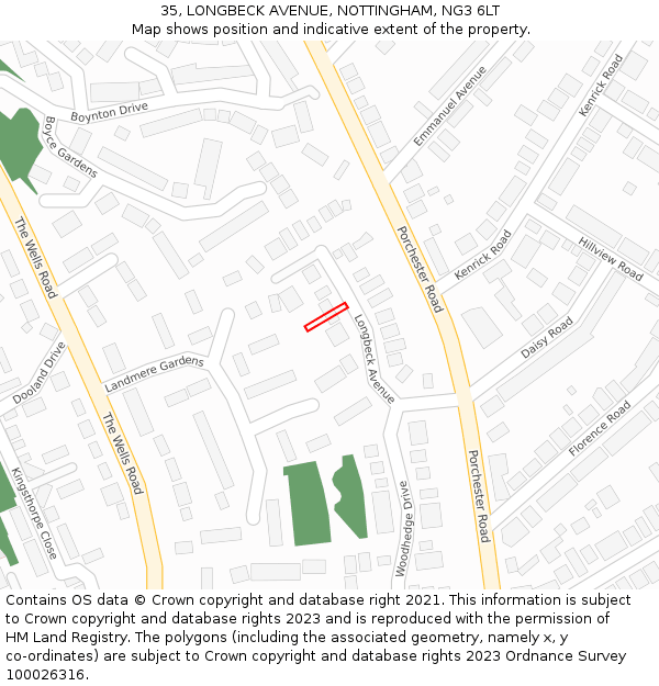 35, LONGBECK AVENUE, NOTTINGHAM, NG3 6LT: Location map and indicative extent of plot