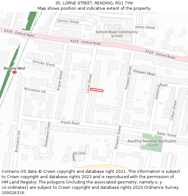 35, LORNE STREET, READING, RG1 7YW: Location map and indicative extent of plot