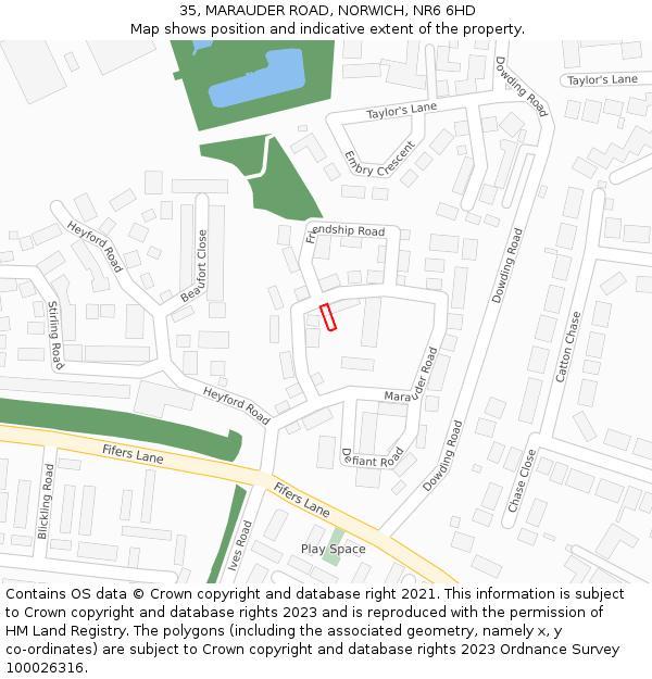 35, MARAUDER ROAD, NORWICH, NR6 6HD: Location map and indicative extent of plot
