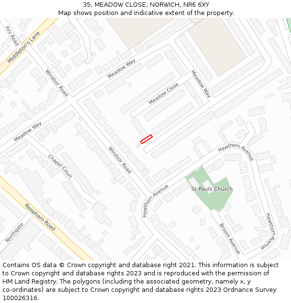35, MEADOW CLOSE, NORWICH, NR6 6XY: Location map and indicative extent of plot